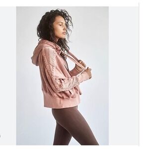 Free People Mountain High Cable Hoodie Sz XS Pink Heather Chunky Full Zip Active